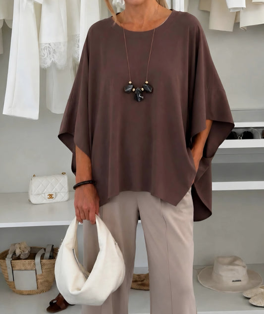 Böljande oversized topp med halsband Brun