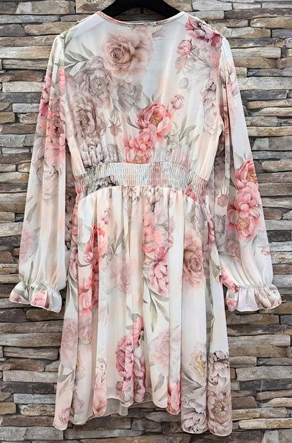 JULIETTE klänning Vit, rosa blommor