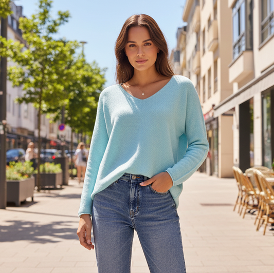 Sömlös stickad tröja Turkos