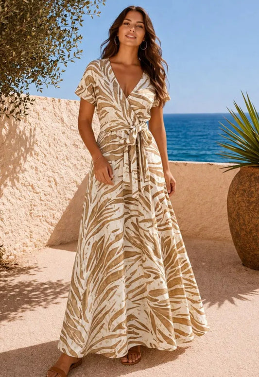 Mönstrad klänning Beige