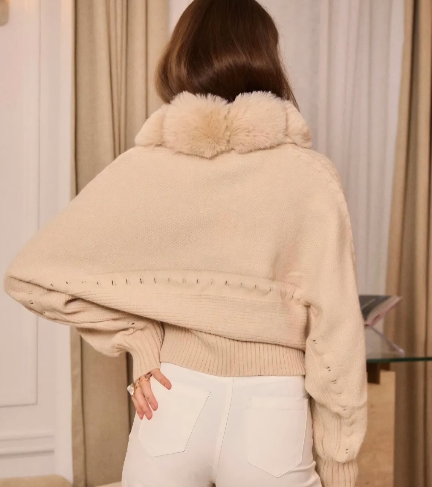 Kofta avtagbar fuskpäls Beige