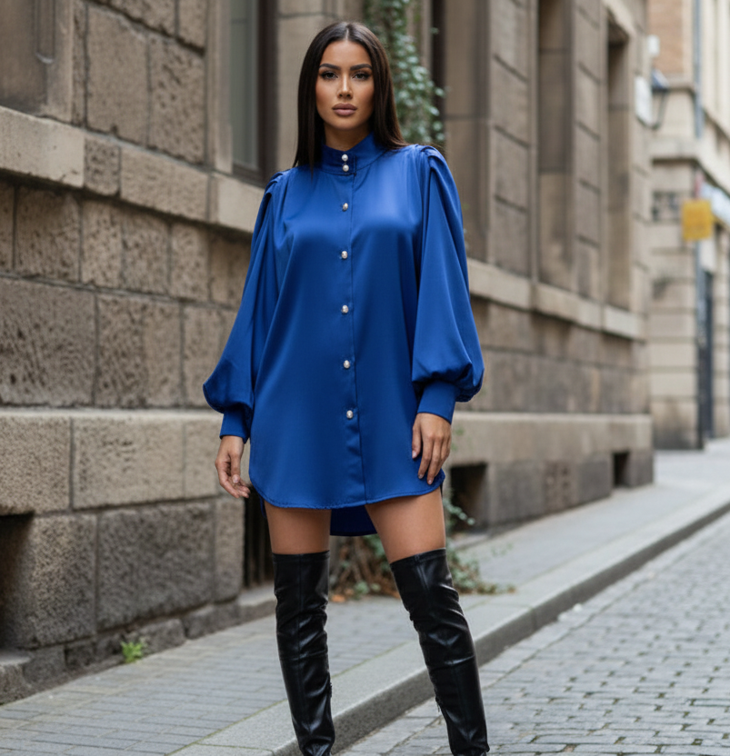 Lös fladdermusskjorta med guldknappar Royalblue