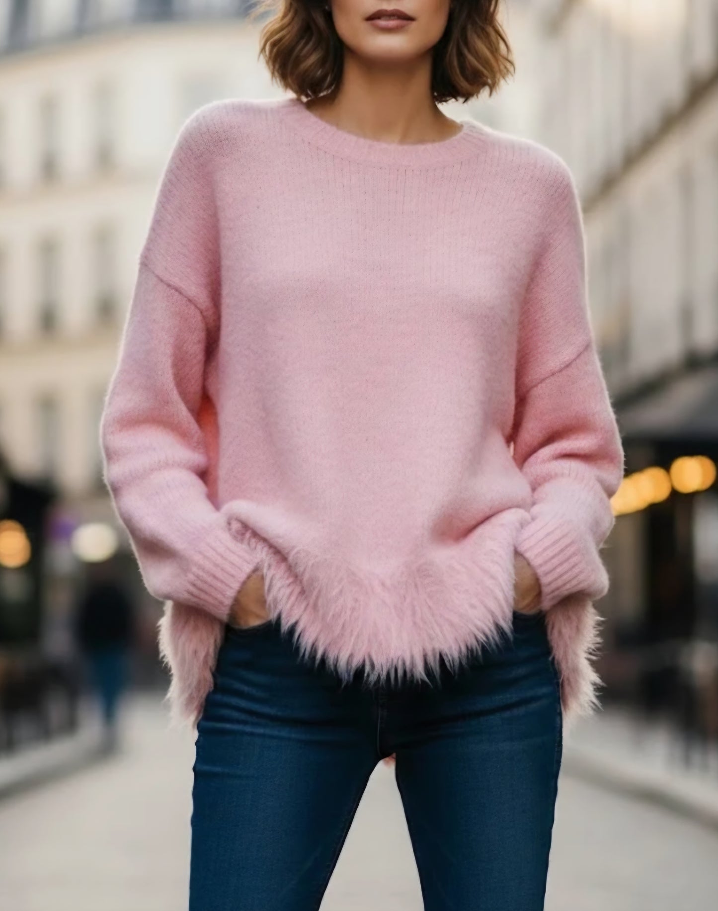 Mysig tröja med borstad textur Rosa