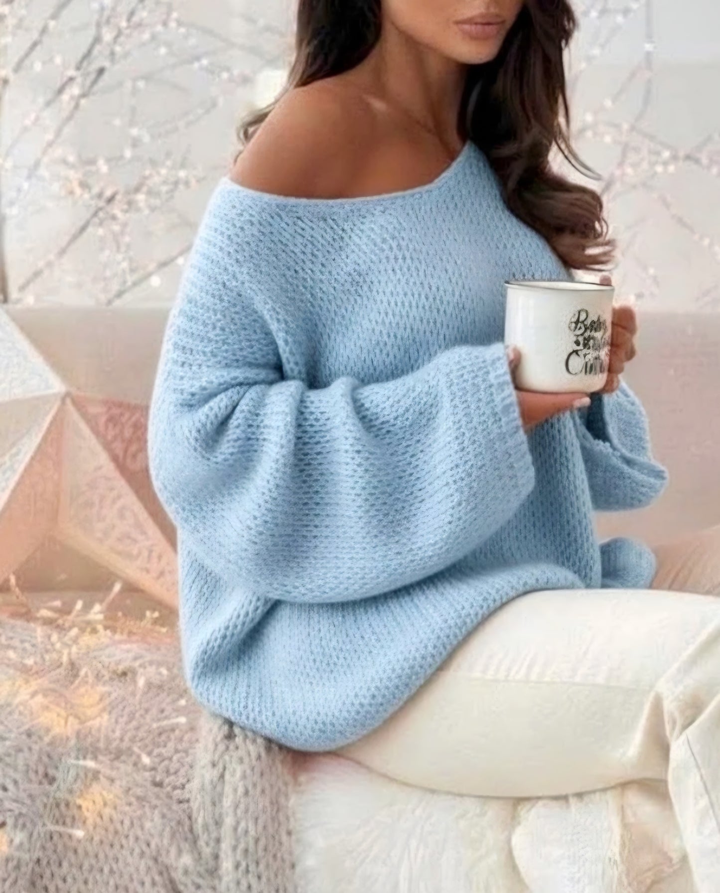 Oversize stickad tröja Ljusblå