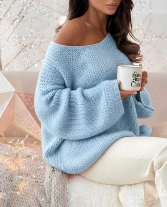 Oversize stickad tröja Ljusblå