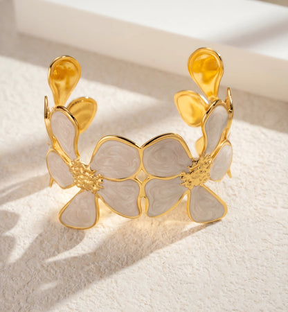 Chic Guld Blomma Armband Rostfritt Stål Offwhite