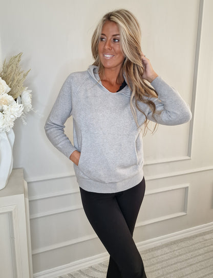 Stickad sömlös huvtröja Beige