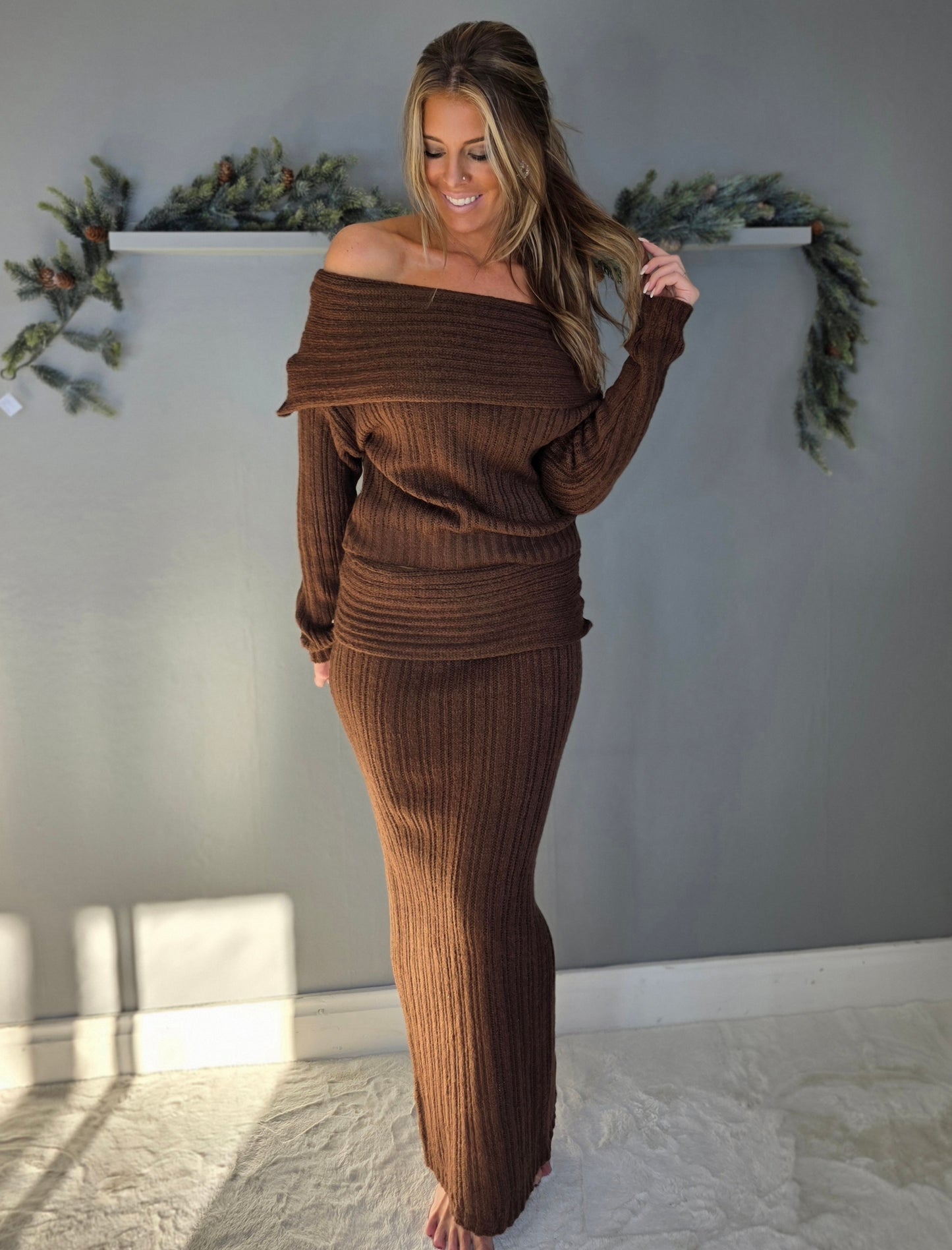 Set, tröja+kjol Brun