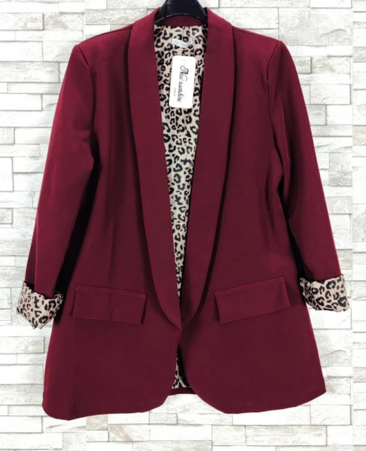 Blazer leopard Vinröd