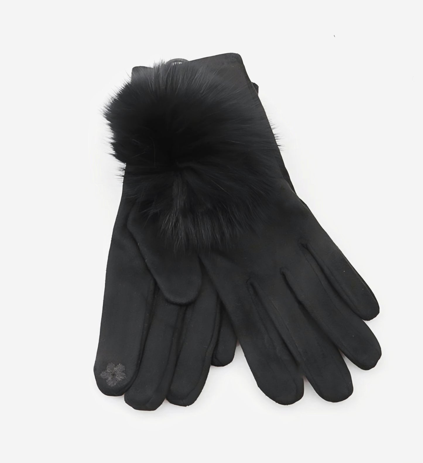 Handske med fuskpäls pompom Svart
