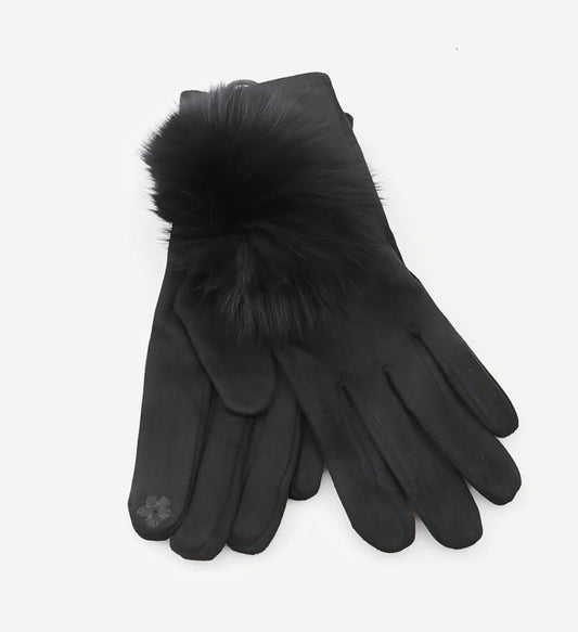 Handske med fuskpäls pompom Svart