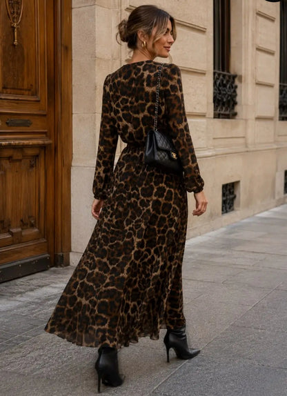 Draperad leopardfärgad maxiklänning