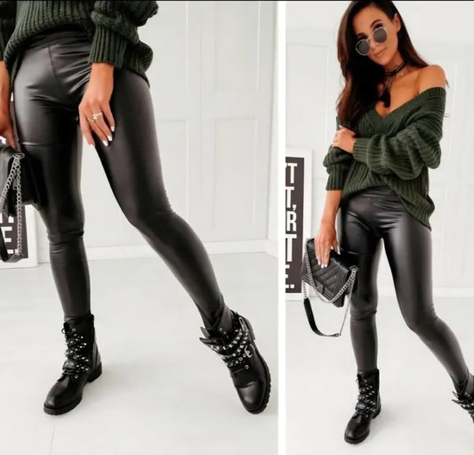 Leggings i konstläder Svart