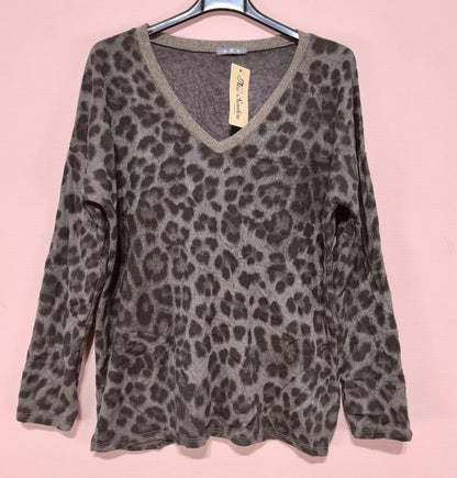 Långärmad leopardtröja Grå