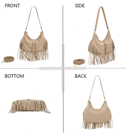 Gallantry-handväska i mocka med fransar Beige