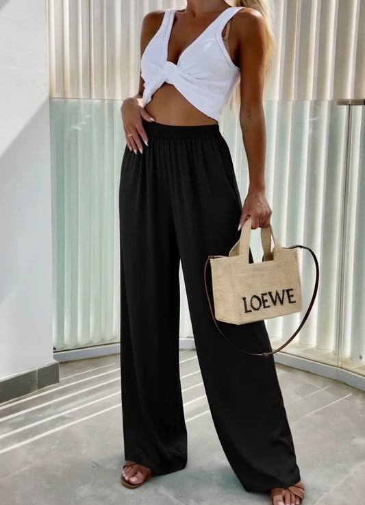 Breda byxor med resår i midjan Svart