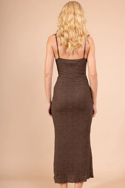 Lång klänning med textur Brun