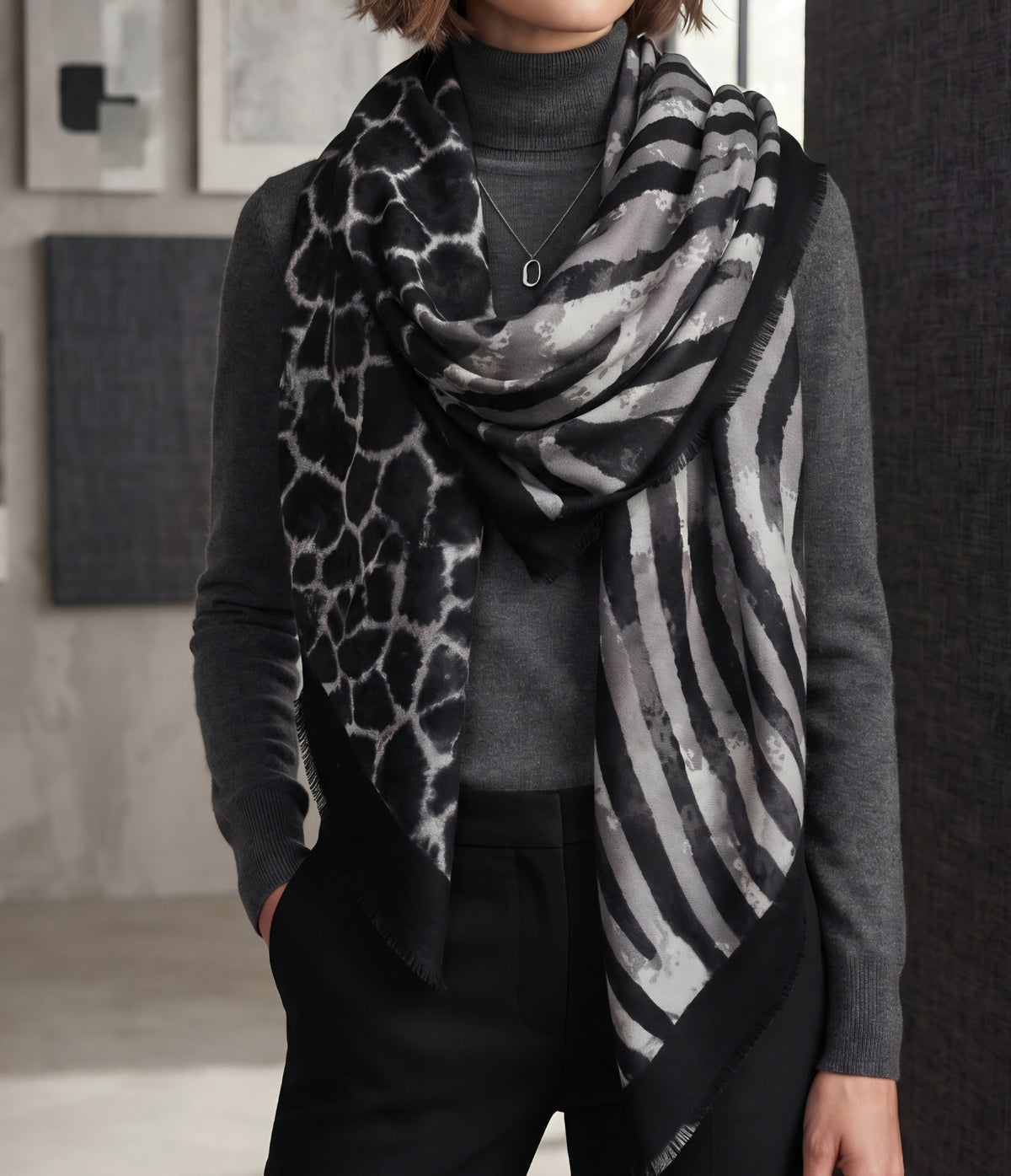 Halsduk Leopard-Zebra Svart