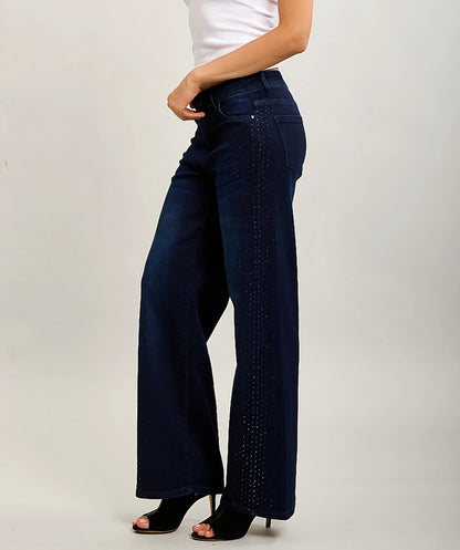 Toxik raka, stretchiga jeans med strass Mörkblå