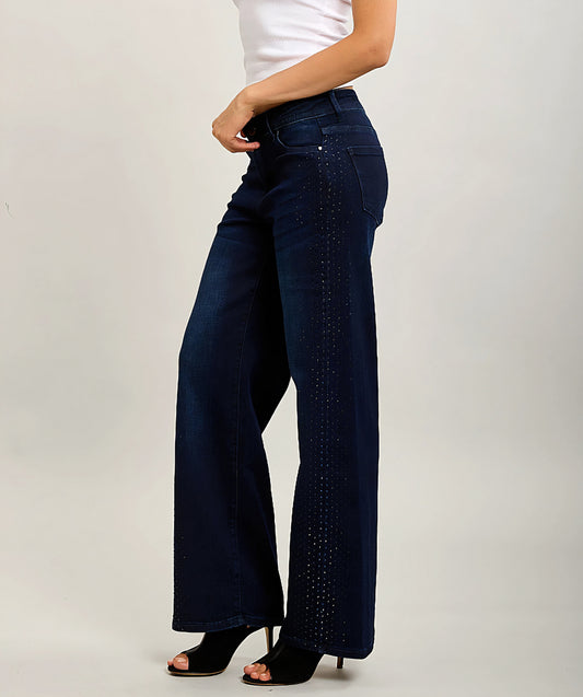 Toxik raka, stretchiga jeans med strass Mörkblå