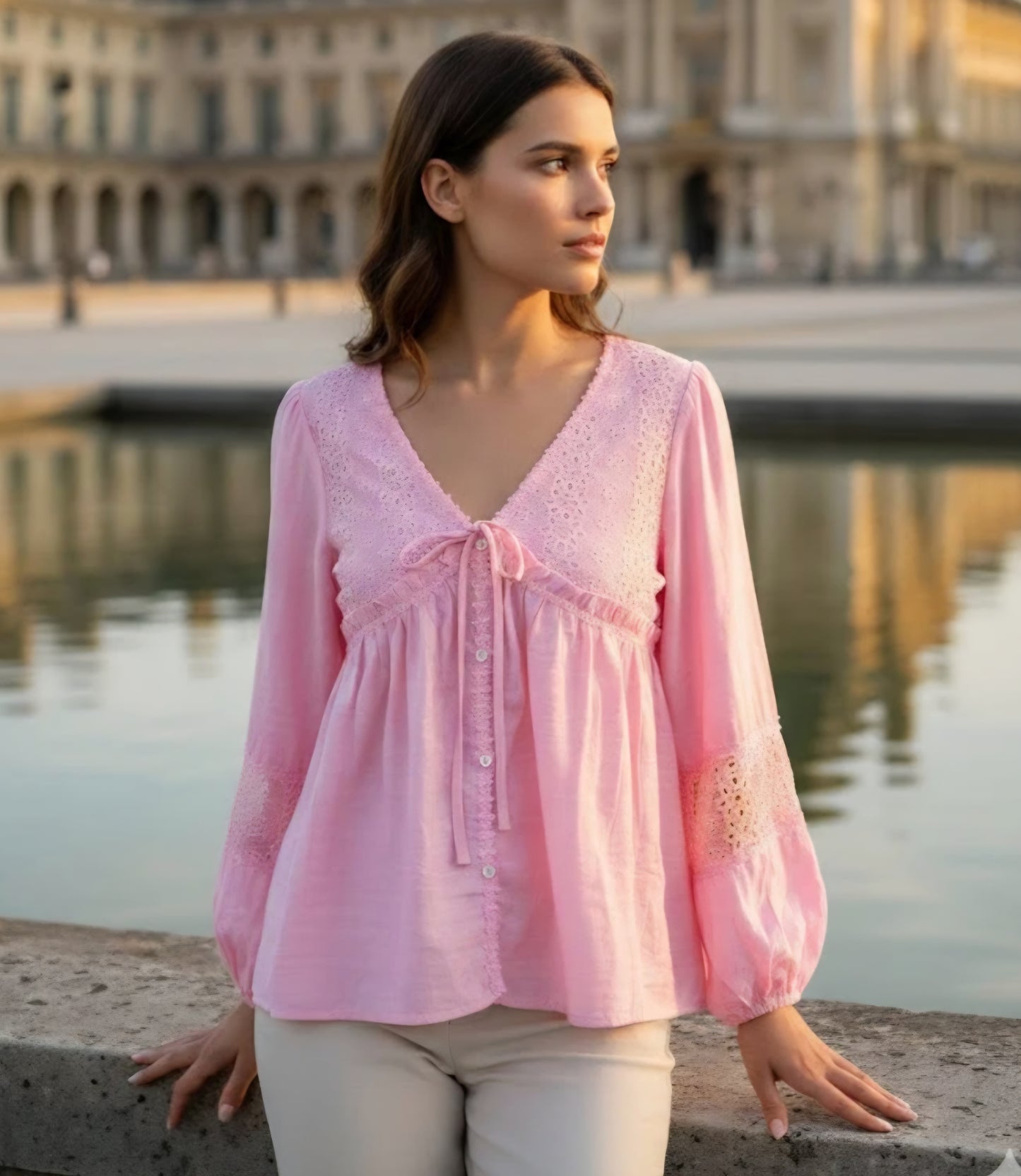 Blus med broderade detaljer Rosa