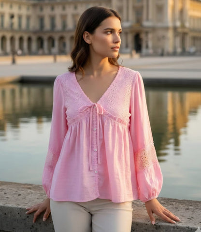 Blus med broderade detaljer Rosa