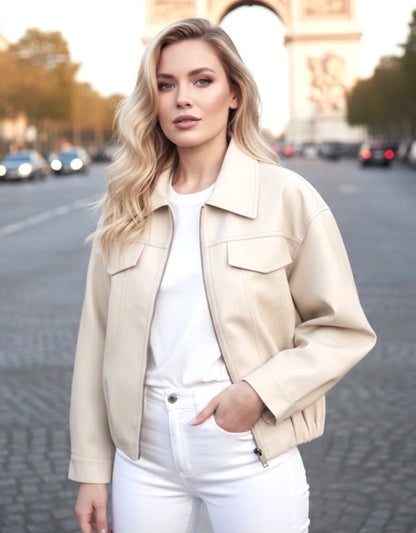 Elegant jacka i konstläder Beige