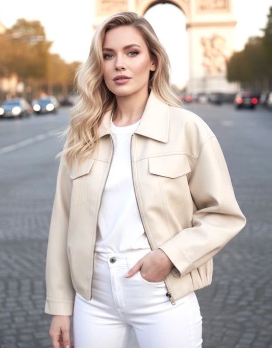 Elegant jacka i konstläder Beige