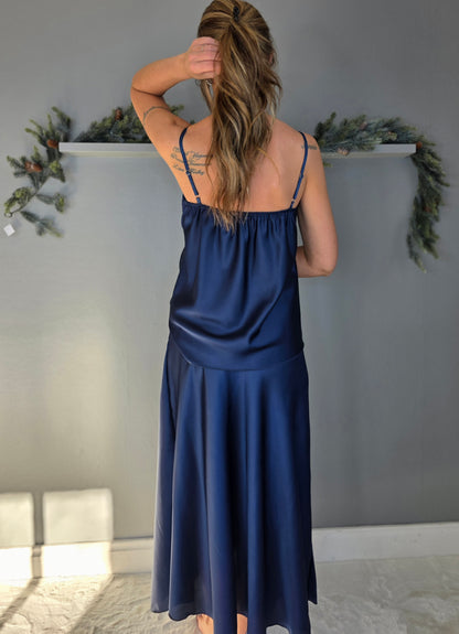 Satinkjol Tina Marinblå