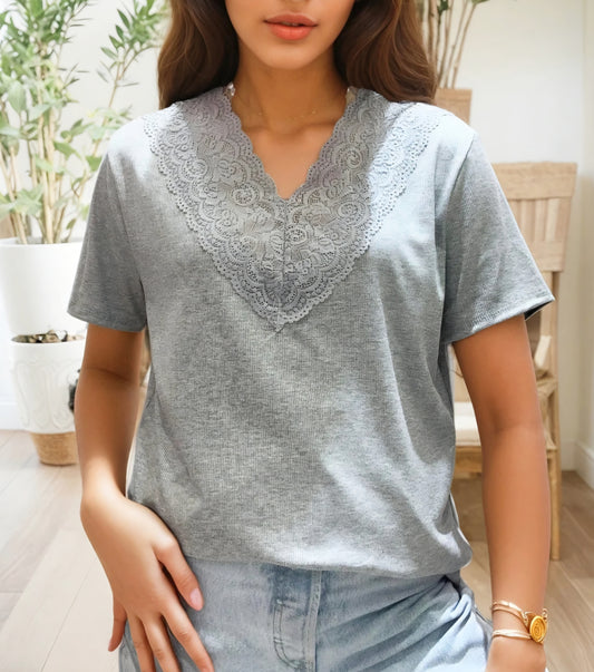 Extra stretchig Grå ribbad t-shirt/lång