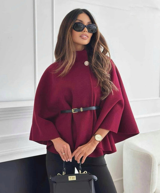 Elegant cape with belt Vinröd
