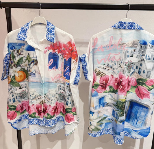 SUMMER oversized skjorta Blå