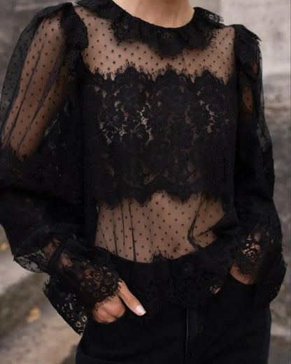 Blus med spetskrage Naomi Svart