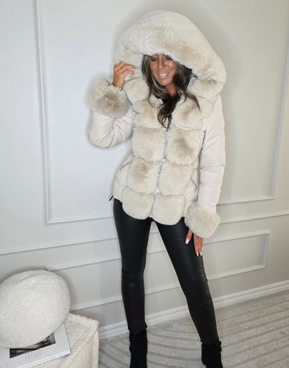 Dunjacka Ally med fuskpäls Beige