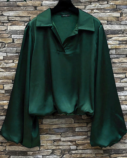 TARA-blus, böljande ärmar Grön