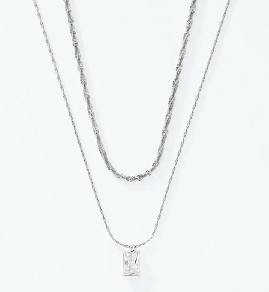 Dubbelradigt halsband rostfritt stål Silver