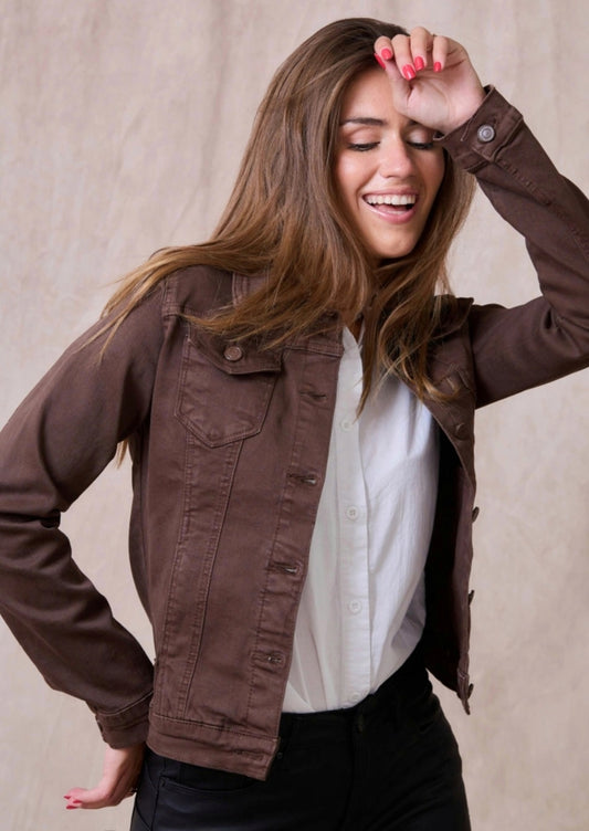 Klassisk stretch jeansjacka Coffee