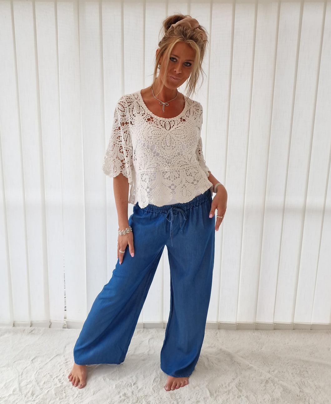 Byxor Jeanslook Lyocell Mörk