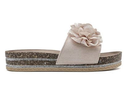 Platåsandaler med blommor Beige