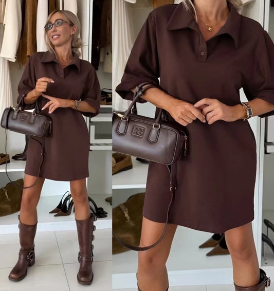Elegant skjortklänning Brun