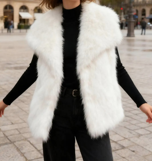 Väst i fuskpäls Vit