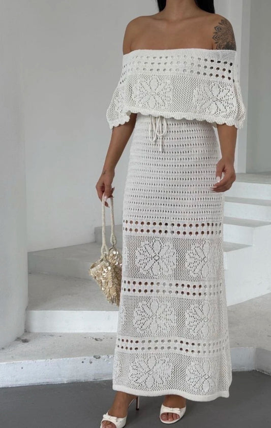Virkad Klänning med bara axlar Vit