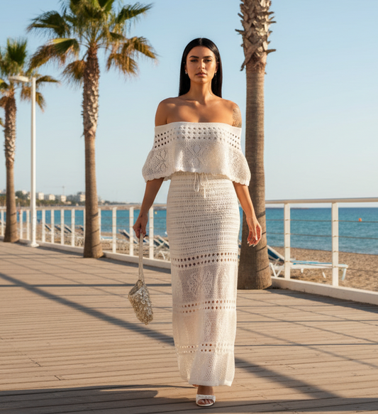 Virkad Klänning med bara axlar Vit