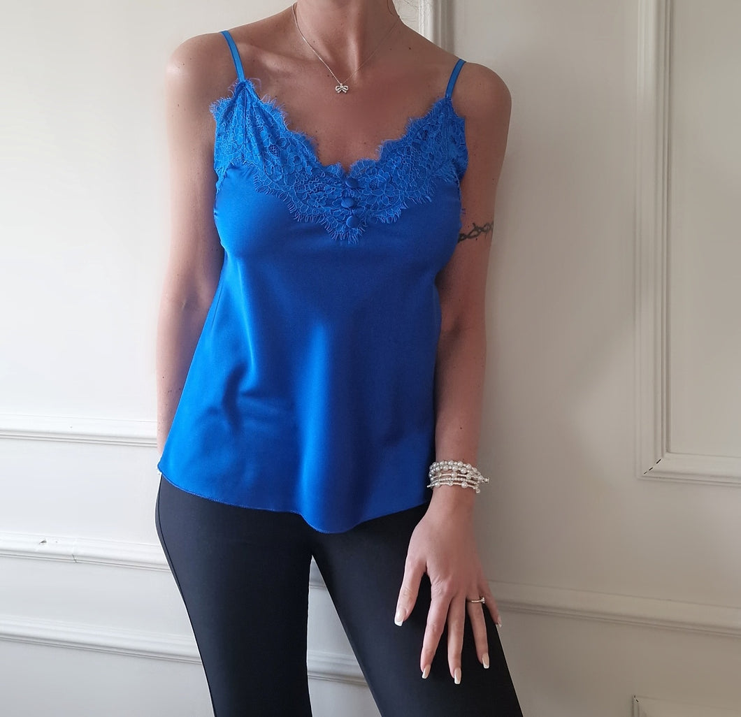 Linne i satin spets Royalblue