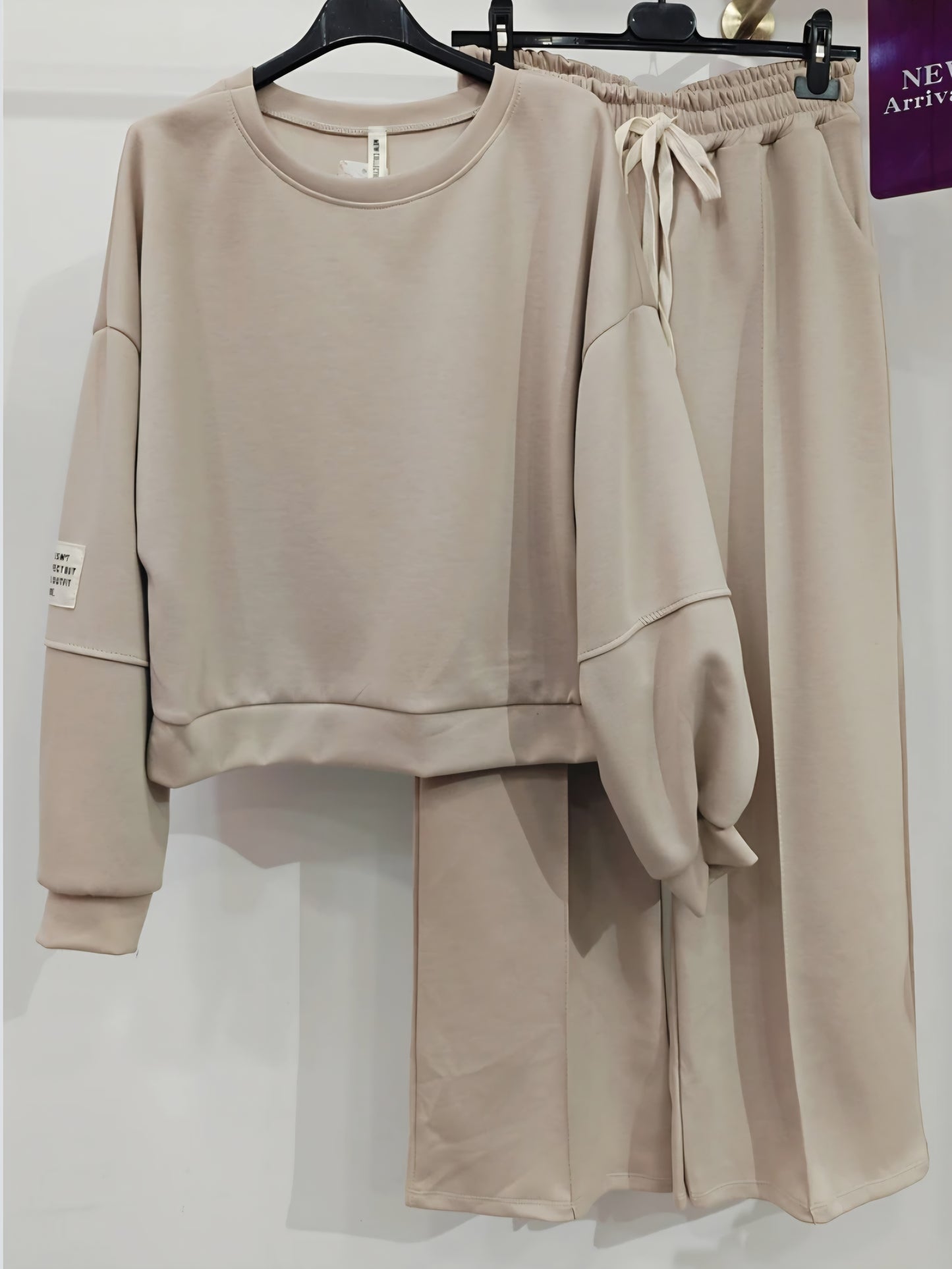 Set, tröja med vida byxor Beige