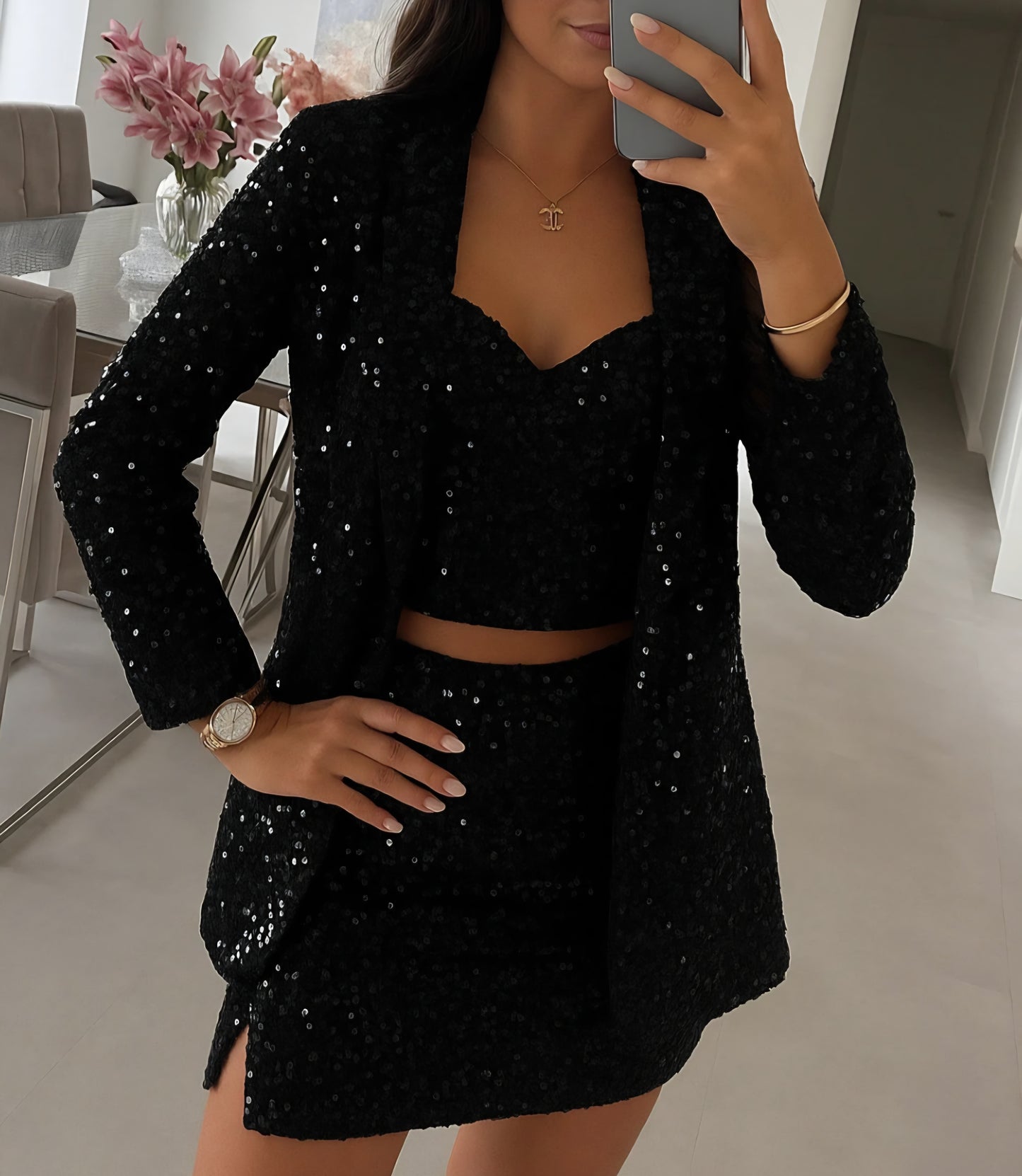 Paljettkavaj med foder Svart