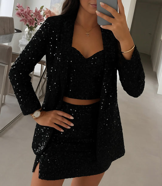 Paljettkavaj med foder Svart