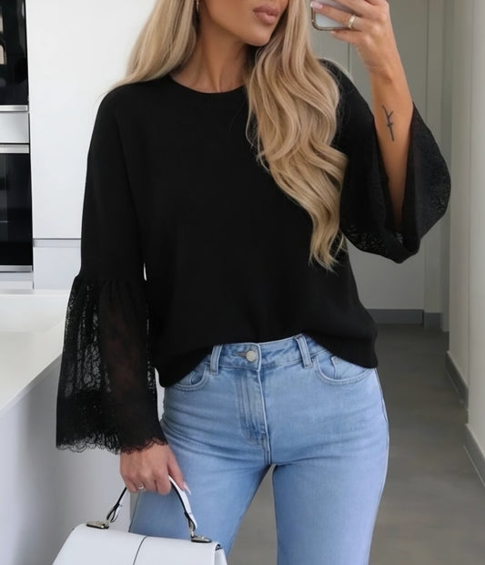 Mycket mjuk babyalpackatröja Spets Svart