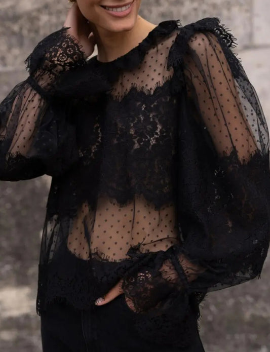 Blus med spetskrage Naomi Svart