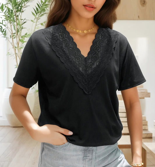 Extra stretchig  Svart ribbad t-shirt/lång